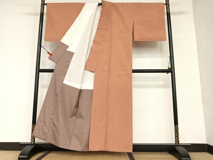 平和屋着物●上質な紬 色無地 肉桂色 正絹 逸品 AAAU8266zg