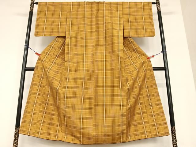平和屋着物●本場黄八丈 平織 紬 格子 正絹 逸品 AAAU8267zg