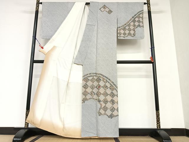 平和屋着物●訪問着　総絞り　刺繍　花鳥文　金彩　正絹　逸品　AAAU8269zg