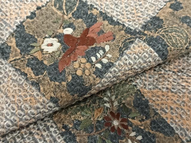 平和屋着物●訪問着　総絞り　刺繍　花鳥文　金彩　正絹　逸品　AAAU8269zg