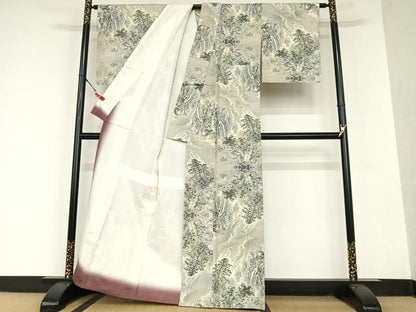 平和屋着物●本場大島紬 白大島 総絣 風景文 正絹 逸品 AAAU8317zg