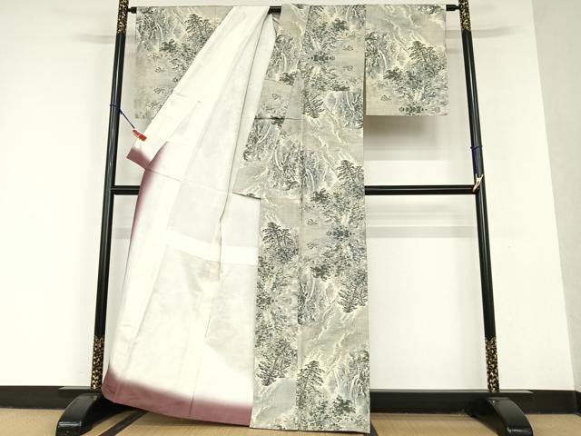 平和屋着物●本場大島紬 白大島 総絣 風景文 正絹 逸品 AAAU8317zg