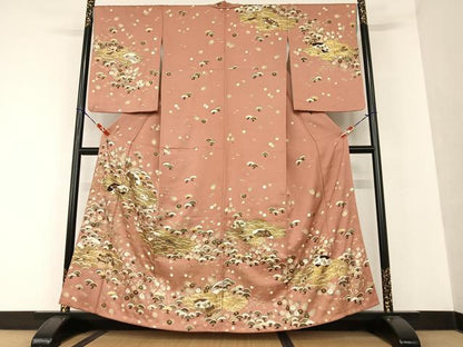 平和屋着物●訪問着 駒刺繍 松竹梅舞扇文 金彩 うそつき襦袢 正絹 逸品 AAAU8285zg