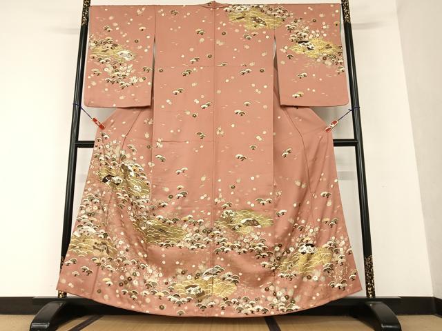 平和屋着物●訪問着 駒刺繍 松竹梅舞扇文 金彩 うそつき襦袢 正絹 逸品 AAAU8285zg