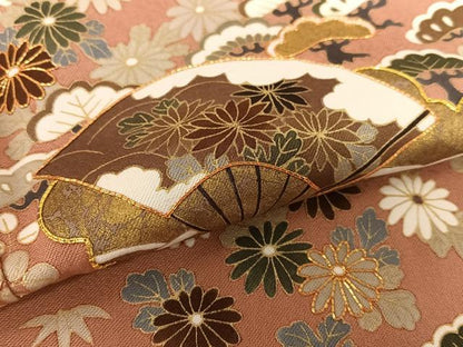 平和屋着物●訪問着 駒刺繍 松竹梅舞扇文 金彩 うそつき襦袢 正絹 逸品 AAAU8285zg