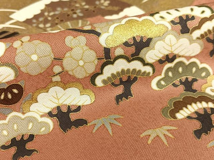 平和屋着物●訪問着 駒刺繍 松竹梅舞扇文 金彩 うそつき襦袢 正絹 逸品 AAAU8285zg