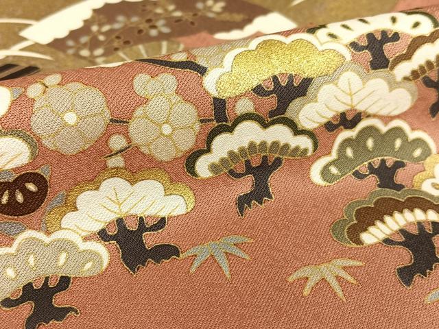 平和屋着物●訪問着 駒刺繍 松竹梅舞扇文 金彩 うそつき襦袢 正絹 逸品 AAAU8285zg