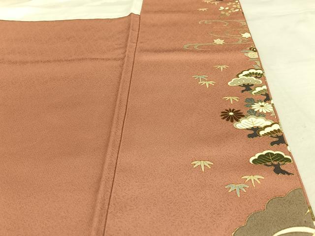 平和屋着物●訪問着 駒刺繍 松竹梅舞扇文 金彩 うそつき襦袢 正絹 逸品 AAAU8285zg