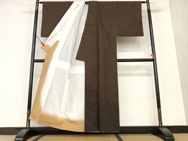平和屋着物●訪問着 作家物 龍雲 紬地 斜縞 正絹 逸品 AAAU8296zg