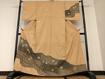平和屋着物●訪問着 紬地 絞り 道長花唐草文 正絹 逸品 AAAU8301zg