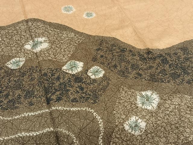 平和屋着物●訪問着 紬地 絞り 道長花唐草文 正絹 逸品 AAAU8301zg