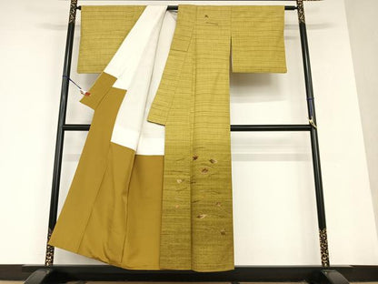 平和屋着物●訪問着　紬地　総刺繍　吹き寄せ文　正絹　逸品　AAAU8311zg