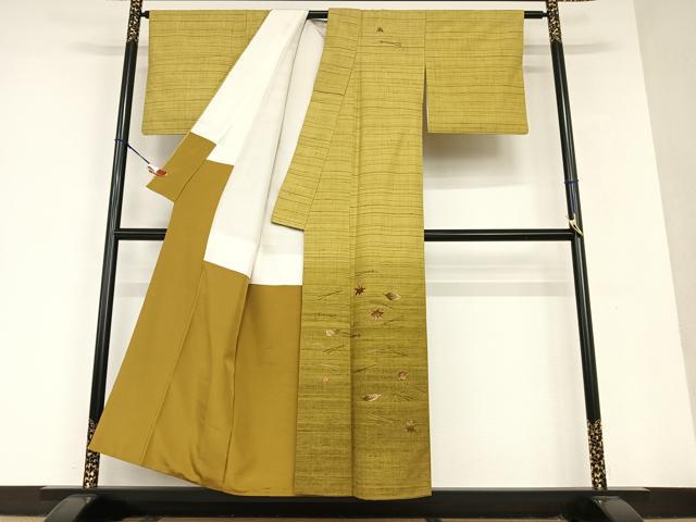 平和屋着物●訪問着　紬地　総刺繍　吹き寄せ文　正絹　逸品　AAAU8311zg