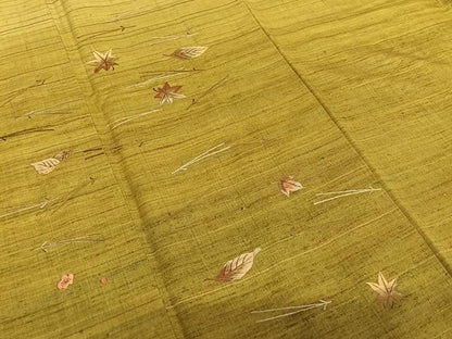 平和屋着物●訪問着　紬地　総刺繍　吹き寄せ文　正絹　逸品　AAAU8311zg