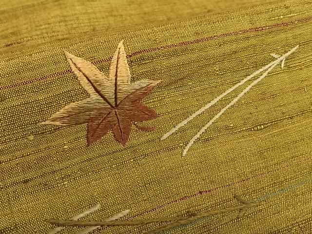 平和屋着物●訪問着　紬地　総刺繍　吹き寄せ文　正絹　逸品　AAAU8311zg