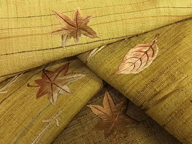 平和屋着物●訪問着　紬地　総刺繍　吹き寄せ文　正絹　逸品　AAAU8311zg