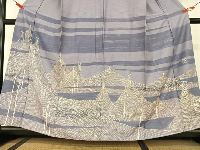平和屋着物●訪問着　作家物　幸子　紬地　網干風景文　正絹　逸品　AAAU8322zg