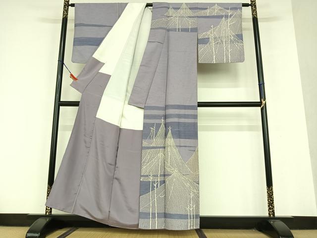 平和屋着物●訪問着　作家物　幸子　紬地　網干風景文　正絹　逸品　AAAU8322zg