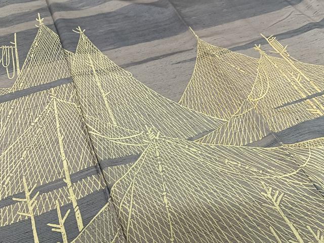 平和屋着物●訪問着　作家物　幸子　紬地　網干風景文　正絹　逸品　AAAU8322zg