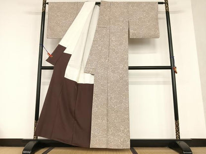 平和屋着物●上質な紬　草花文　正絹　逸品　AAAU8324zg