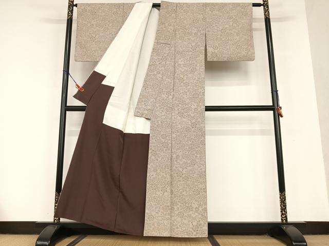 平和屋着物●上質な紬　草花文　正絹　逸品　AAAU8324zg