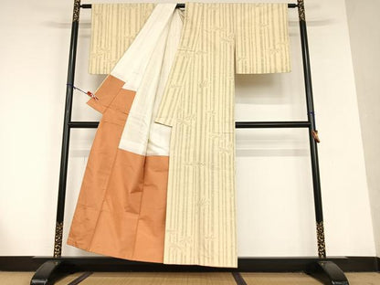 平和屋着物●上質な紬　笹竹文　正絹　逸品　AAAU8344zg