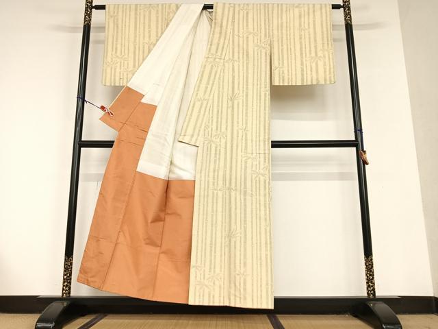 平和屋着物●上質な紬　笹竹文　正絹　逸品　AAAU8344zg