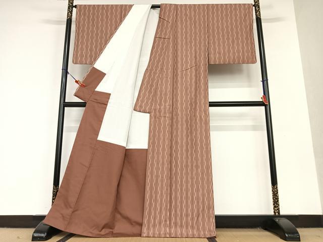 平和屋着物●極上　花織　ロートン織　道屯織　紬　縞　正絹　逸品　AAAU8349zg