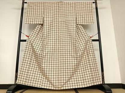 平和屋着物●上質な紬 格子 正絹 逸品 AAAU8352zg