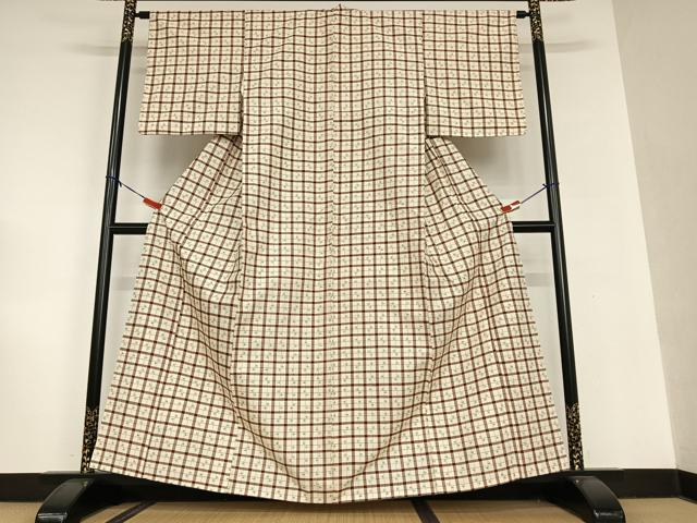 平和屋着物●上質な紬 格子 正絹 逸品 AAAU8352zg