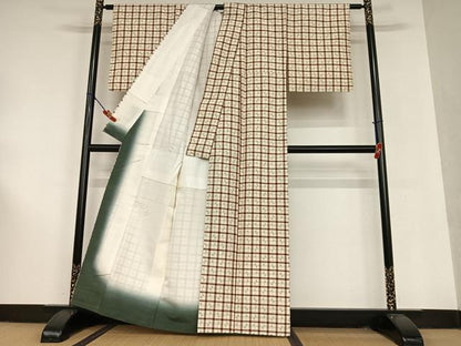 平和屋着物●上質な紬 格子 正絹 逸品 AAAU8352zg