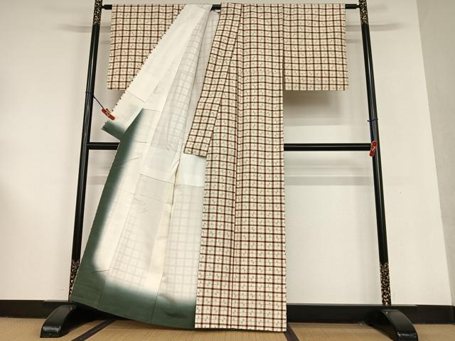 平和屋着物●上質な紬 格子 正絹 逸品 AAAU8352zg