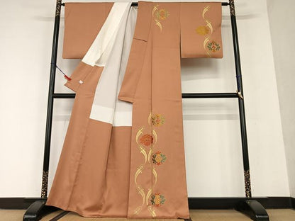 平和屋着物●訪問着 駒刺繍 舞花文 金彩 京王百貨店扱い 正絹 逸品 AAAU8374zg