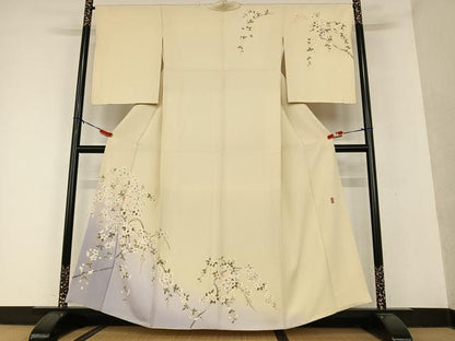 平和屋着物●十日町友禅 女流作家 遠田藤舟 訪問着 枝桜 暈し染め 金彩 正絹 逸品 AAAU8378zg
