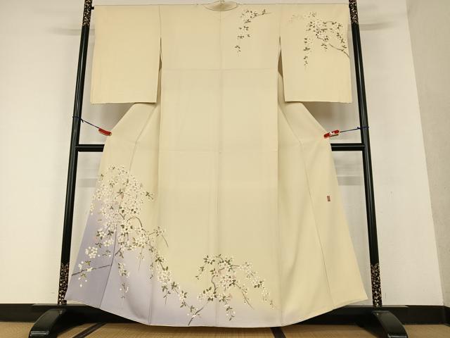 平和屋着物●十日町友禅 女流作家 遠田藤舟 訪問着 枝桜 暈し染め 金彩 正絹 逸品 AAAU8378zg