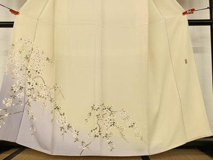 平和屋着物●十日町友禅 女流作家 遠田藤舟 訪問着 枝桜 暈し染め 金彩 正絹 逸品 AAAU8378zg