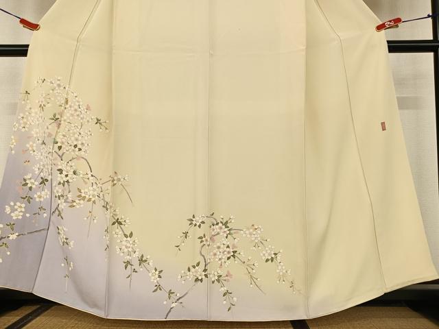 平和屋着物●十日町友禅 女流作家 遠田藤舟 訪問着 枝桜 暈し染め 金彩 正絹 逸品 AAAU8378zg