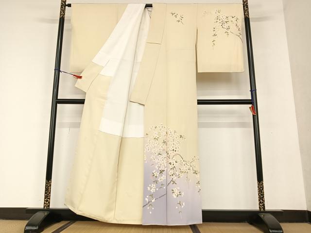 平和屋着物●十日町友禅 女流作家 遠田藤舟 訪問着 枝桜 暈し染め 金彩 正絹 逸品 AAAU8378zg