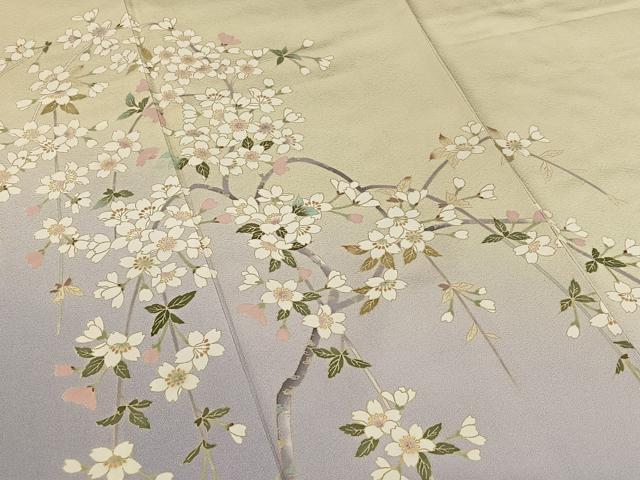 平和屋着物●十日町友禅 女流作家 遠田藤舟 訪問着 枝桜 暈し染め 金彩 正絹 逸品 AAAU8378zg
