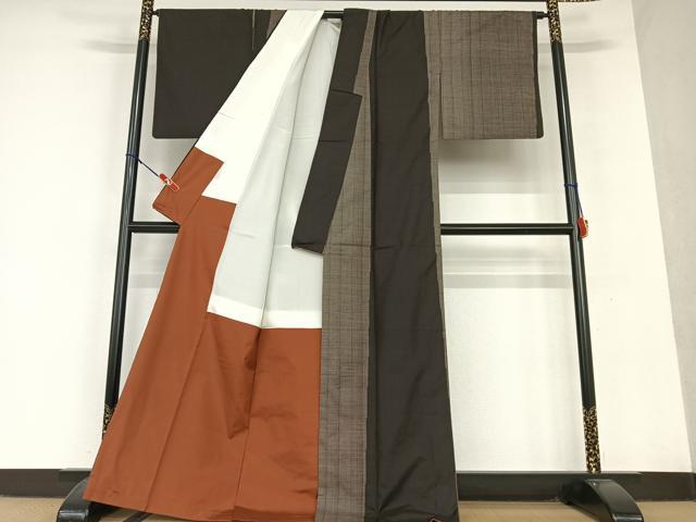 平和屋着物●本場大島紬　泥染め　片身替わり　正絹　逸品　AAAU8388zg