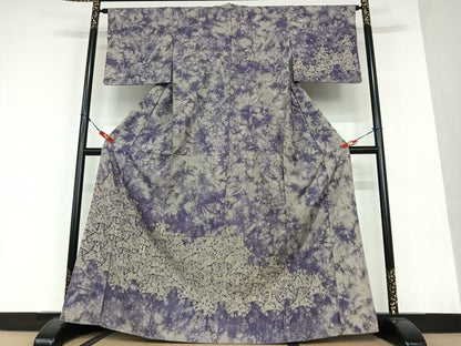 平和屋着物●山崎世紀　訪問着　紬地　絞り　草木染　霞文　正絹　逸品　AAAU8407zg