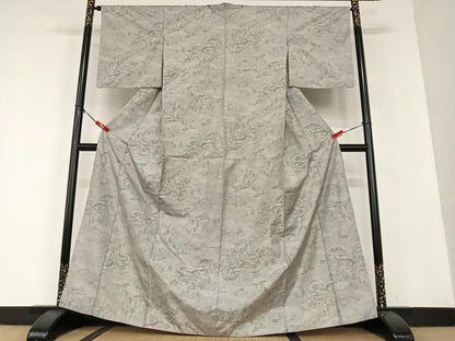 平和屋着物●本場大島紬　白大島　9マルキ　風景草花文　正絹　逸品　AAAU8426zg