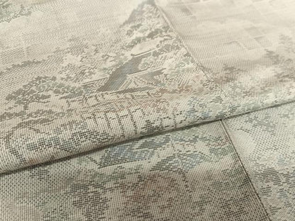 平和屋着物●本場大島紬　白大島　9マルキ　風景草花文　正絹　逸品　AAAU8426zg