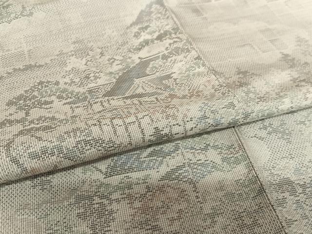 平和屋着物●本場大島紬　白大島　9マルキ　風景草花文　正絹　逸品　AAAU8426zg