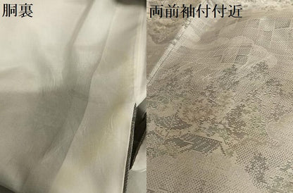 平和屋着物●本場大島紬　白大島　9マルキ　風景草花文　正絹　逸品　AAAU8426zg
