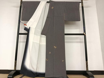 平和屋着物●訪問着 源氏香 万筋 銀鼠色×黒橡色 金彩 正絹 逸品 AAAU8433zg