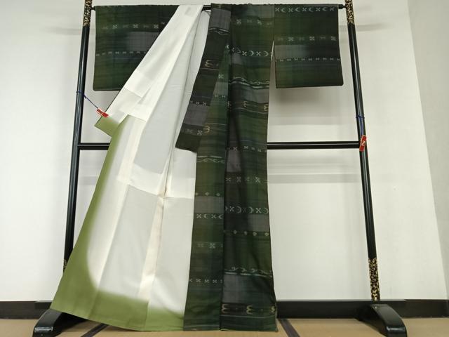 平和屋着物●上質な紬 横段花鳥文 正絹 逸品 AAAU8437zg