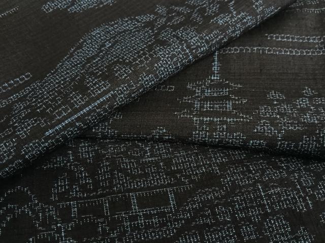 平和屋着物●結城紬　100亀甲　風景草花文　正絹　逸品　AAAU8438zg