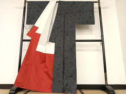 平和屋着物●本場大島紬 鈴 黒地 正絹 逸品 AAAU8439zg