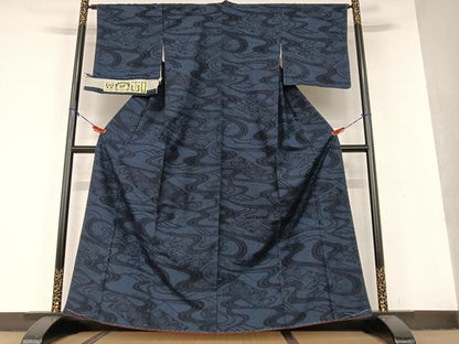 平和屋着物●結城紬　流水草花文　証紙付き　正絹　逸品　AAAU8448zg
